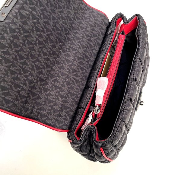 NWT Michael Kors SOHO Quilted Nylon Shoulder Bag Crossbody Black Red Trim $400 - Picture 13 of 13